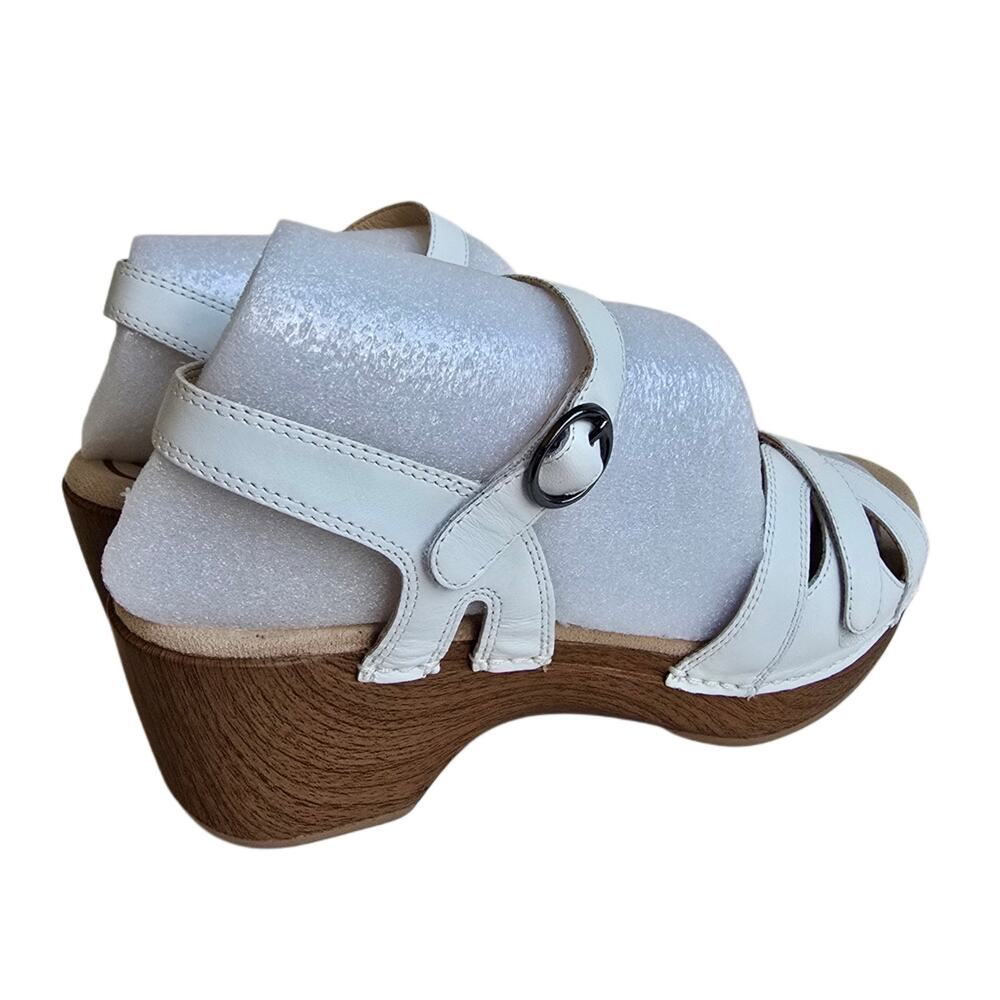 White Sandals Dansko Season Size 9.5-10 EU 40 Leather Platform Clog Ankle Strap - Picture 7 of 14